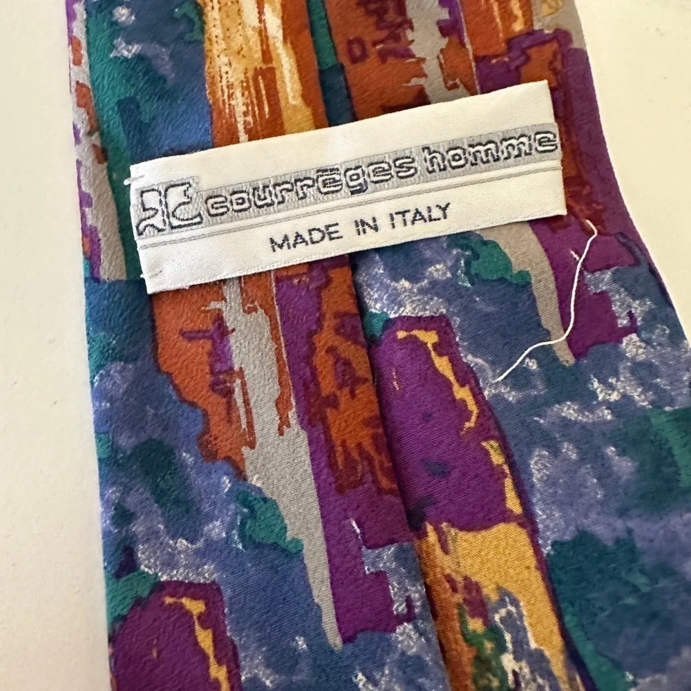 Courreges Homme Silk Tie Geometric Pattern VINTAGE